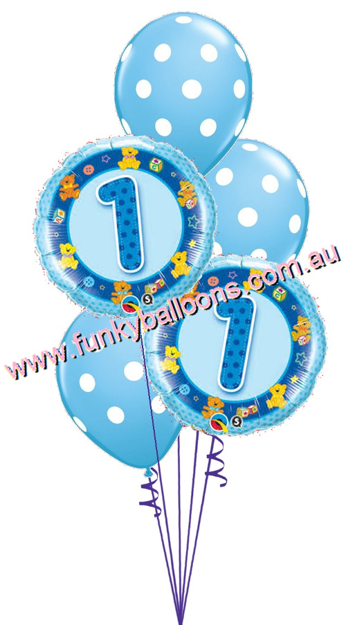 (image for) Blue 1st Birthday Teddies Bouquet - Click Image to Close